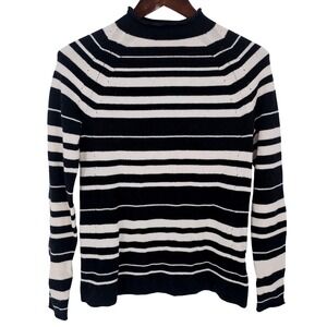 GAP Raglan Mock Neck Sweater Knit Top Womens XS Merino Wool Blend Black White